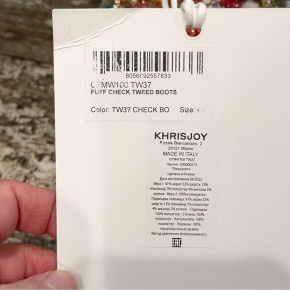 Khrisjoy Puff Check Tweed Boots Logo Women Size 41 Made in Italy Retail $600 NWT - Picture 3 of 15